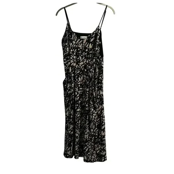 LOFT Women's S Geometric Print Spaghetti Strap Midi Dress Black - Picture 1 of 5